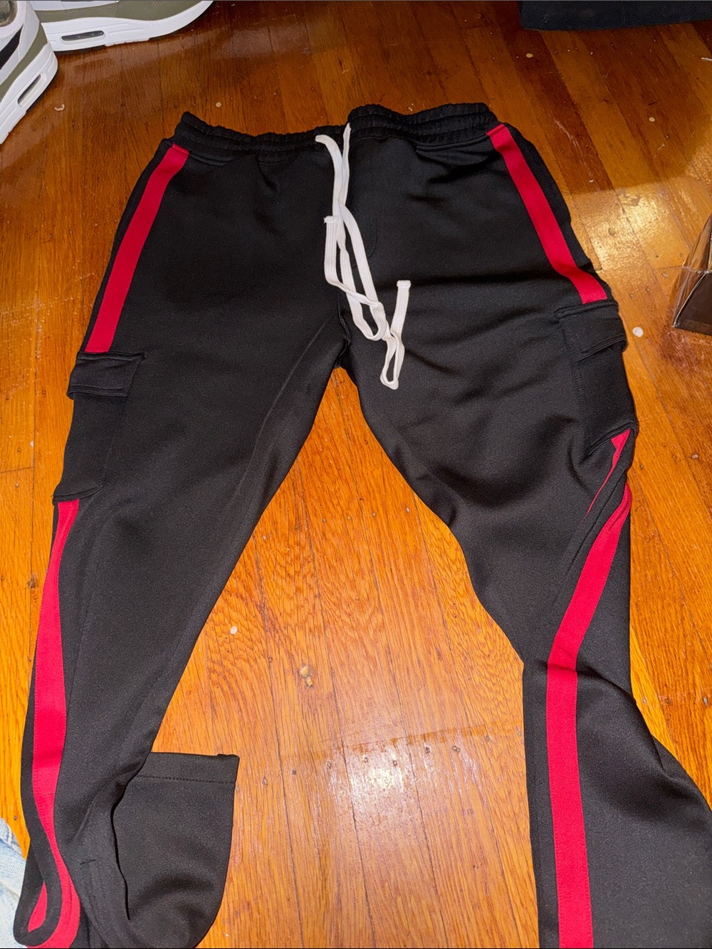 Fashion Nova Black Joggers with Red Side Stripes